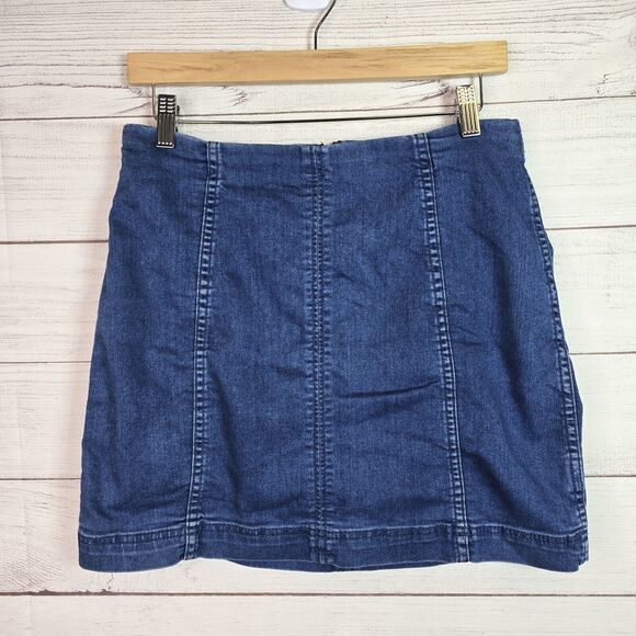 Free People Zip To It Womens Denim Skirt Sz 10 Y2K Style Stretchy Mini Skirt - Picture 1 of 7